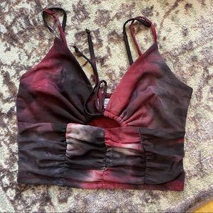 Urban Outfitters Red and Black Tie-Dye Short Sleeve Top